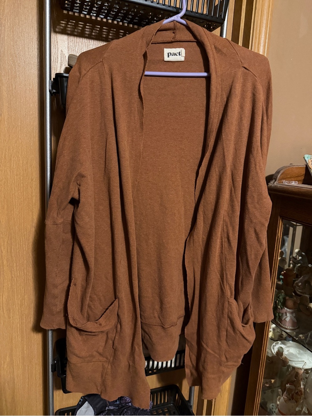 pact Women's Open-Front Brown Cardigan Sweater